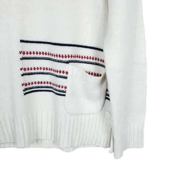 Barbour Sweater 14 Seaton Alpaca Wool Cashmere Knit White Striped Pullover - Picture 6 of 10